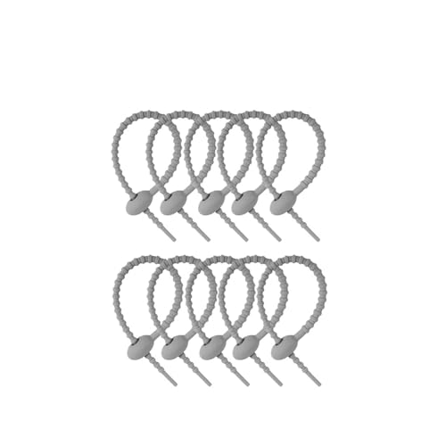 Selbstsichernder Kabelbinder aus Silikon, wiederverwendbarer Schlaufenschutz, ordentlicher Organizer, Drahtbänder, for Befestigen von Kabeln, Lebensmittelbeutelbündeln(10PCS Gray) von KIFSDLF