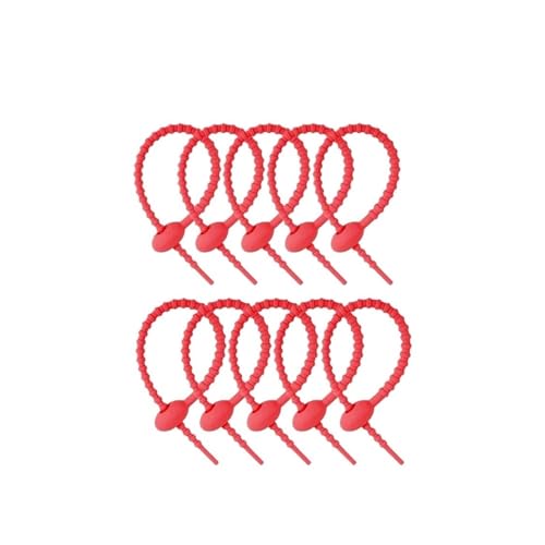 Selbstsichernder Kabelbinder aus Silikon, wiederverwendbarer Schlaufenschutz, ordentlicher Organizer, Drahtbänder, for Befestigen von Kabeln, Lebensmittelbeutelbündeln(10PCS Red) von KIFSDLF