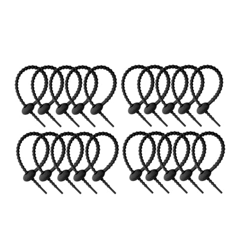 Selbstsichernder Kabelbinder aus Silikon, wiederverwendbarer Schlaufenschutz, ordentlicher Organizer, Drahtbänder, for Befestigen von Kabeln, Lebensmittelbeutelbündeln(20PCS Black) von KIFSDLF