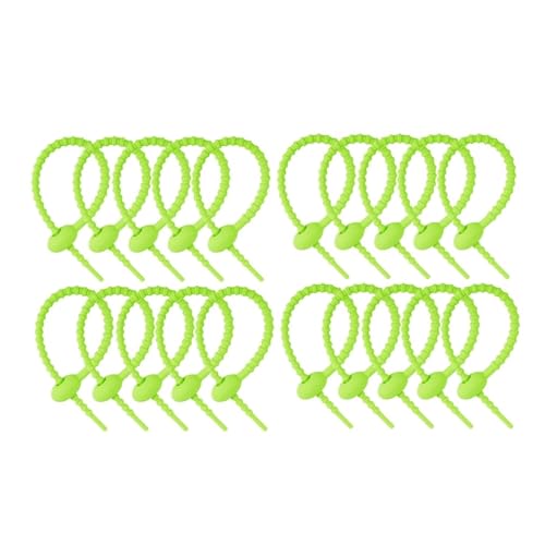 Selbstsichernder Kabelbinder aus Silikon, wiederverwendbarer Schlaufenschutz, ordentlicher Organizer, Drahtbänder, for Befestigen von Kabeln, Lebensmittelbeutelbündeln(20PCS Green) von KIFSDLF