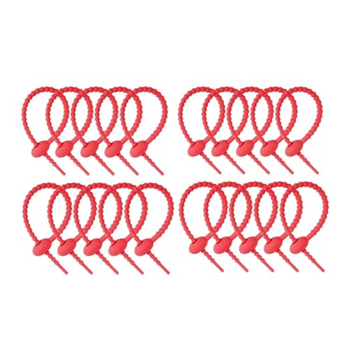 Selbstsichernder Kabelbinder aus Silikon, wiederverwendbarer Schlaufenschutz, ordentlicher Organizer, Drahtbänder, for Befestigen von Kabeln, Lebensmittelbeutelbündeln(20PCS Red) von KIFSDLF