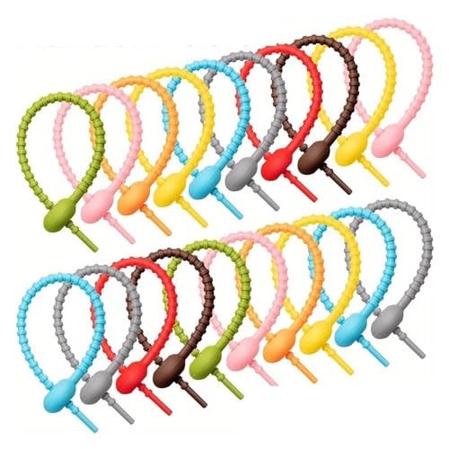 Silikon-Krawatten, Taschenclip, Kabelbänder, Brotbinder, wiederverwendbar, Gummi-Twist-Krawatte, Silikon-Kabel, Haushalts-Schlangenhalter(12cm,20pcs) von KIFSDLF