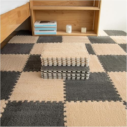 10 Stück ineinandergreifende Plüsch-Schaumstoff-Bodenmatten, zum Selbermachen, zuschneidbare Schaumstoffmatten, Fliesen, 30 x 30 x 1 cm, flauschige Teppichfliesen (grau + hellbraun) von KIJyfgTR