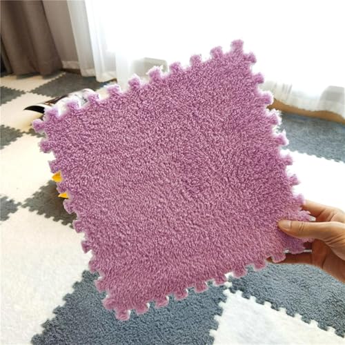 KIJyfgTR 100 Stück ineinandergreifende quadratische Teppiche, weich, geteilt, Puzzle-Bodenmatte, kurze Plüschschaum-Bodenmatte, 30,5 x 30,5 cm, für Zuhause, Schlafzimmer, Salon, Violett von KIJyfgTR