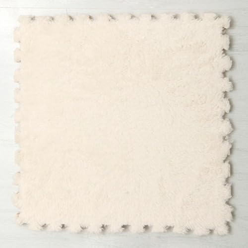 KIJyfgTR 32 quadratische modulare ineinandergreifende Teppiche mit Bordüre, Zottelschaum-Fliesen, weich und bequem, zottelig, Puzzle-Matten, DIY-Teppiche – 30,5 x 30,5 cm (weiß) von KIJyfgTR