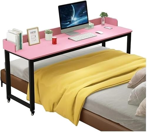 KIJyfgTR Überbetttisch mit Leitblechen/Holzplatten/Metallbeinen Mobiler Laptop-Schreibtisch mit Rädern von KIJyfgTR