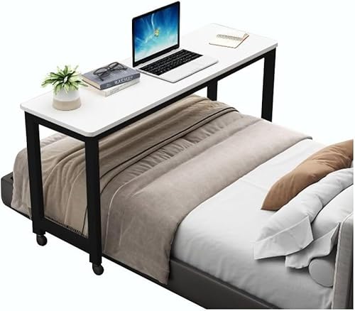 KIJyfgTR Überbetttisch mit Rädern, stabile Metallhalterung und MDF-Platte, mobiler Computertisch-Laptopwagen for Zuhause/Krankenhaus von KIJyfgTR