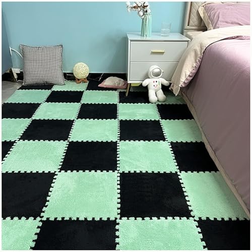 Plüsch-Puzzle-Teppich, quadratisch, 30,5 x 30,5 cm, ineinandergreifende Schaumstoff-Bodenmatte, flauschiger Teppich, 10 mm dick, Grün + Schwarz, 20 Stück Plüsch-Puzzle-Teppich, quadratisch, 30,5 x 30,5 cm, ineinandergreifende Schaumstoff-Bodenmatte, flauschiger Teppich, 10 mm dick, Grün + Schwarz, 20 Stück von KIJyfgTR