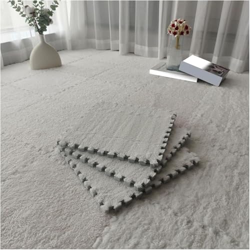 Plüsch-Schaumstoffmatten, 90 Stück, 30,5 x 30,5 cm, flauschige Teppichfliesen, Bodenteppiche, DIY, Patchwork, Puzzle, Bodenmatte (weiß) von KIJyfgTR