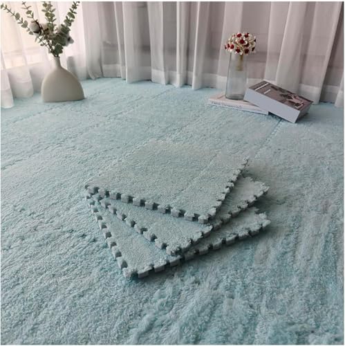 Plüsch-Schaumstoffmatten, 90 Stück, 30,5 x 30,5 cm, flauschige Teppichfliesen, Bodenteppiche, DIY-Patchwork-Puzzle-Bodenmatte (hellblau) von KIJyfgTR