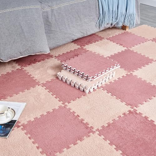 Puzzlematte aus ineinandergreifendem Schaumstoff, quadratisch, zum Trainieren von praktischen Fähigkeiten, 18 Stück 30,5 x 30,5 x 1,1 cm dicker Plüschschaum-Teppich, Bodenteppich (Bohnenpaste + von KIJyfgTR