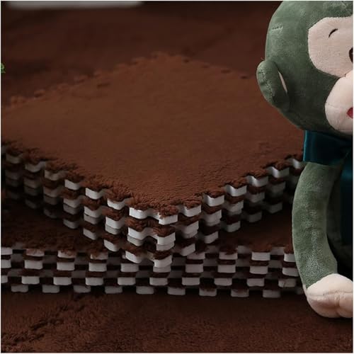 Schaumstoff-Bodenmatte, ineinandergreifend, quadratisch, 30,5 x 30,5 x 1,1 cm, zotteliger Kletterbereich, Teppich mit Rand, quadratisch, weicher Puzzle-Spiel-Teppich, für Zimmerboden (Kaffee) von KIJyfgTR