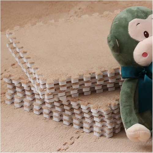 Schaumstoff-Bodenmatte, ineinandergreifend, quadratisch, 30,5 x 30,5 x 1,1 cm, zotteliger Kletterbereich, Teppich mit Rand, quadratisch, weicher Puzzle-Spiel-Teppich – für Zimmerboden (Aprikose) von KIJyfgTR
