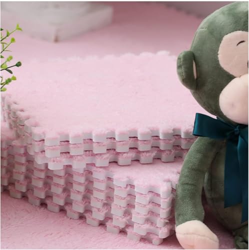 Schaumstoff-Bodenmatte, ineinandergreifend, quadratisch, 30,5 x 30,5 x 1,1 cm, zotteliger Kletterbereich, Teppich mit Rand, quadratisch, weicher Puzzle-Spielteppich – für Zimmerboden (Rosa) von KIJyfgTR