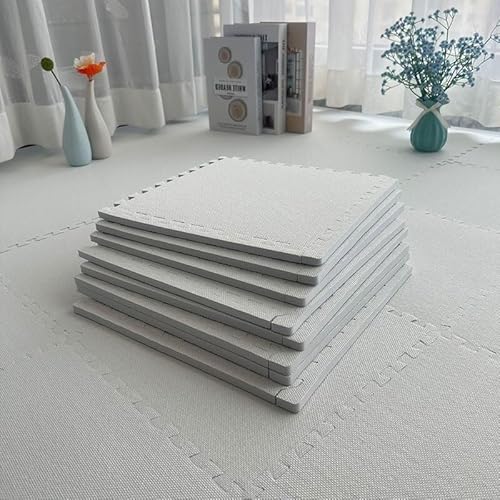 Schaumstoff-Bodenmatte mit Bordüre, ineinandergreifende Bodenfliesen, quadratisch, Puzzle-Matte, 10-teiliges Set (weiß) von KIJyfgTR