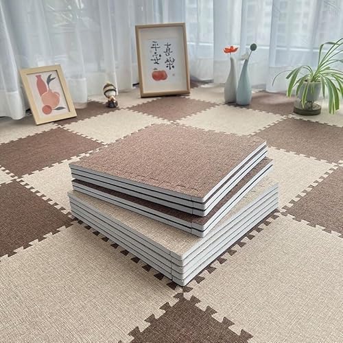 Schaumstoff-Bodenmatte mit Bordüre, ineinandergreifende Bodenfliesen, quadratisch, Puzzlematte (Hellbraun + Dunkelbraun), 10-teiliges Set von KIJyfgTR