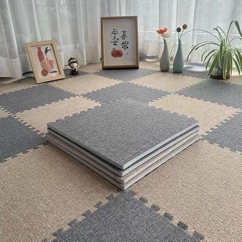 Schaumstoff-Bodenmatte mit Bordüre, ineinandergreifende Bodenfliesen, quadratisch, Puzzlematte (Hellbraun + Dunkelgrau), 10-teiliges Set von KIJyfgTR