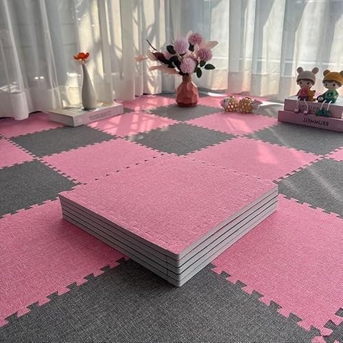 Schaumstoff-Bodenmatte mit Bordüre, ineinandergreifende Bodenfliesen, quadratisch, Puzzlematte (Rosa + Dunkelgrau), 10-teiliges Set von KIJyfgTR