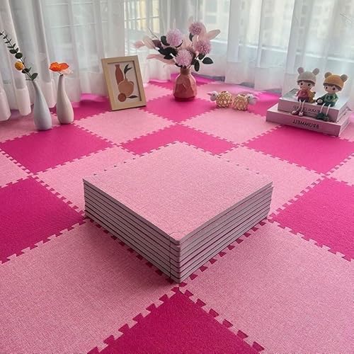 Schaumstoff-Bodenmatte mit Bordüre, ineinandergreifende Bodenfliesen, quadratisch, Puzzlematte (Rosarot + Rosa), 10-teiliges Set von KIJyfgTR