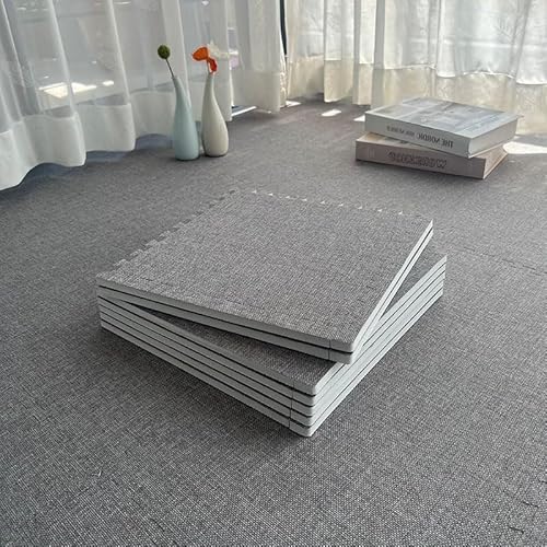 Schaumstoff-Bodenmatte mit Bordüre, ineinandergreifende Bodenfliesen, quadratisch, Puzzlematte aus Leinenstoff, Dunkelgrau, 10-teiliges Set Schaumstoff-Bodenmatte mit Bordüre, ineinandergreifende Bodenfliesen, quadratisch, Puzzlematte aus Leinenstoff, Dunkelgrau, 10-teiliges Set von KIJyfgTR