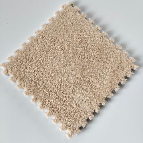 Schaumstoff-Puzzle-Matte, quadratisch, ineinandergreifende Teppichfliesen, weiche Plüsch-Bodenmatte, 30,5 cm, Hellbraun, 10 Stück von KIJyfgTR