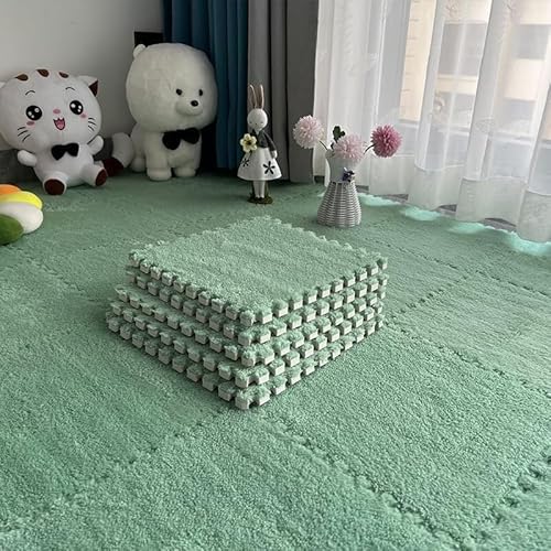 Schaumstoff-Puzzle-Matte, quadratisch, ineinandergreifende Teppichfliesen, weiche Plüsch-Bodenmatte, 30,5 cm, Hellgrün, 10 Stück Schaumstoff-Puzzle-Matte, quadratisch, ineinandergreifende Teppichfliesen, weiche Plüsch-Bodenmatte, 30,5 cm, Hellgrün, 10 Stück von KIJyfgTR