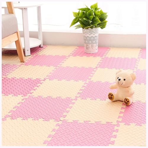 Schaumstoff-Spielmatten, weiche Schaumstoff-Bodenfliesen mit Einfassungen, 30,5 x 30,5 x 2,5 cm, Beige + Rosa, 16 Stück von KIJyfgTR
