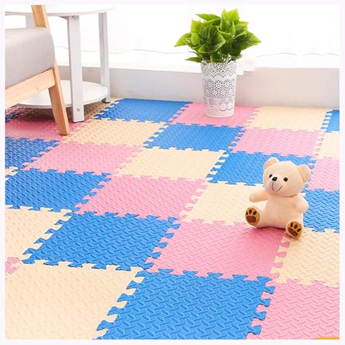 Schaumstoff-Spielmatten, weiche Schaumstoff-Bodenfliesen mit Einfassungen, 30,5 x 30,5 x 2,5 cm, Beige + Rosa + Blau, 16 Stück Schaumstoff-Spielmatten, weiche Schaumstoff-Bodenfliesen mit Einfassungen, 30,5 x 30,5 x 2,5 cm, Beige + Rosa + Blau, 16 Stück von KIJyfgTR