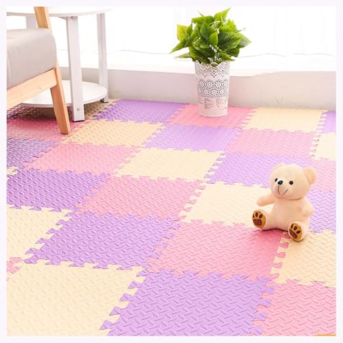 Schaumstoff-Spielmatten, weiche Schaumstoff-Bodenfliesen mit Einfassungen, 30,5 x 30,5 x 2,5 cm, Beige + Rosa + Violett, 16 Stück von KIJyfgTR