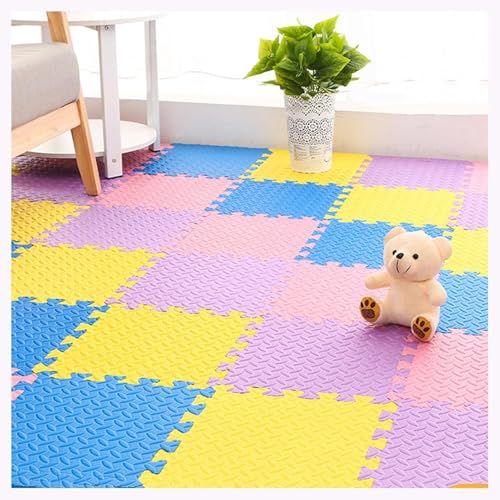 Schaumstoff-Spielmatten, weiche Schaumstoff-Bodenfliesen mit Einfassungen, 30,5 x 30,5 x 2,5 cm (Gelb + Rosa + Blau + Lila) von KIJyfgTR