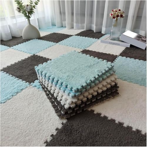 Schaumstoffmatten, ineinandergreifend, 30,5 x 30,5 cm, flauschige Teppichfliesen, Bodenteppiche, DIY-Patchwork-Puzzle-Bodenmatte, 90 Stück, Hellblau + Grau + Weiß Schaumstoffmatten, ineinandergreifend, 30,5 x 30,5 cm, flauschige Teppichfliesen, Bodenteppiche, DIY-Patchwork-Puzzle-Bodenmatte, 90 Stück, Hellblau + Grau + Weiß von KIJyfgTR