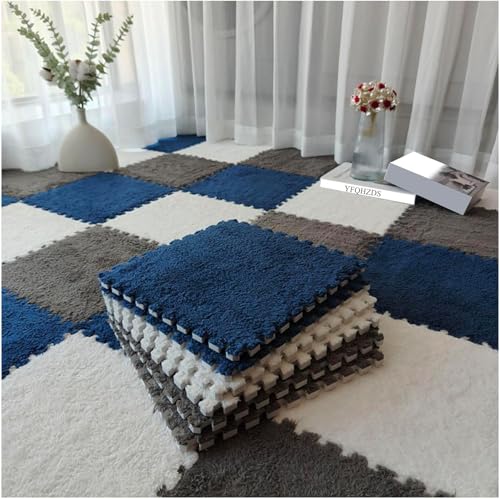 Schaumstoffmatten, ineinandergreifend, 30,5 x 30,5 cm, flauschige Teppichfliesen, Bodenteppiche, DIY-Patchwork-Puzzle-Bodenmatte, 90 Stück, Marineblau + Grau + Weiß Schaumstoffmatten, ineinandergreifend, 30,5 x 30,5 cm, flauschige Teppichfliesen, Bodenteppiche, DIY-Patchwork-Puzzle-Bodenmatte, 90 Stück, Marineblau + Grau + Weiß von KIJyfgTR
