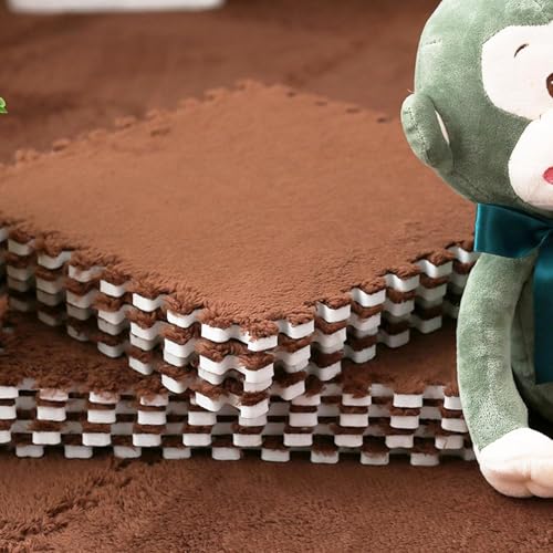 Shaggy-Fliesen-Teppiche mit ineinandergreifenden Rändern, für alle Jahreszeiten, Heimdekoration, Puzzle- und Spiel-Bodenmatte, 30,5 x 30,5 cm, waschbar, weiche Schaumstoff-Fliesenteppiche (Kaffee) von KIJyfgTR