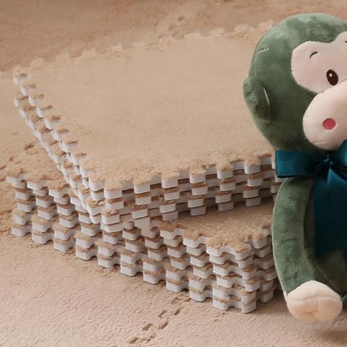 Shaggy-Fliesen-Teppiche mit ineinandergreifenden Rändern, für alle Jahreszeiten, Heimdekoration, Puzzle- und Spiel-Bodenmatte, 30,5 x 30,5 cm, waschbar, weiche Schaumstoff-Fliesenteppiche (Kamelfarben von KIJyfgTR