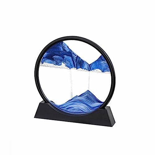KIKAPA Sandscape Moving Sand Art Picture Runde Sanduhr 3D Mountain Sandscape Motion Display Fließender Sand Bemaltung-Blau von KIKAPA