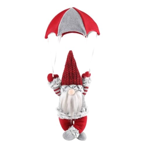 KIKAPA Zwerg Figur Fallschirmspringer Zwerg Puppe auf dem Tischregal Desktop Fallschirm Tomte Plüsch Zwerg Geschenke Themed Tree Decor Rot 45 x 18 cm von KIKAPA