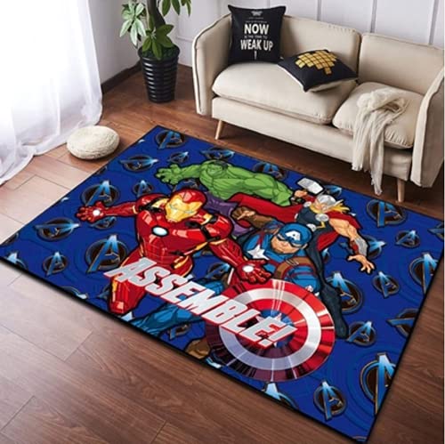 KIKCY Marvel Avengers Teppich Kurzhaariger Plüsch Teppich Kinderzimmer Kinder Bodenmatte rutschfeste Stuhlunterlage Heimdekoration (120 x 160 cm) von KIKCY