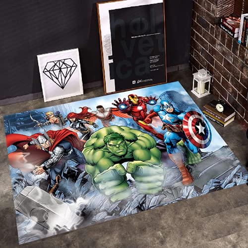 KIKCY Teppich Home Area Wohnzimmer Schlafzimmer Nachttisch Zimmer Bodenmatten Kinderzimmer Junge Cartoon Kreativität Classic Marvel Avengers Teppiche Dekoration (100 x 200 cm) von KIKCY