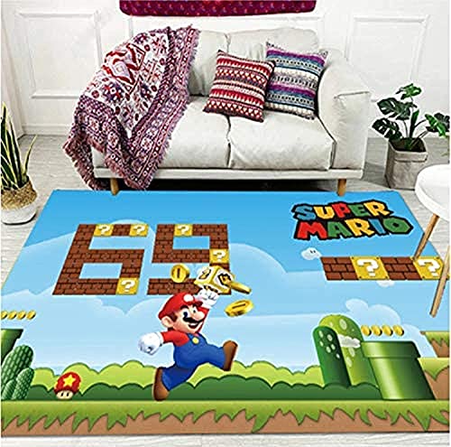 KIKCY Teppich Home Rechteckig Anime Super Mary Mario Cartoon Kinderzimmer Wohnzimmer Schlafzimmer Nachttisch Badezimmer rutschfest waschbar (80 x 120 cm) von KIKCY