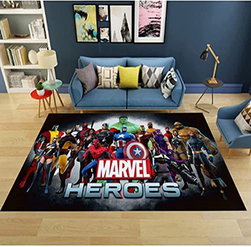 KIKCY Teppich Marvel Anime Avengers Junge Kinderzimmer Kinderzimmer Kinderzimmer Wohnzimmer Arbeitszimmer Schlafzimmer Fußmatte rutschfeste rechteckige Cartoon Bodendekoration Matte (80 x 120 cm) von KIKCY