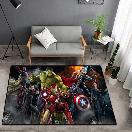 KIKCY Teppich Wohnzimmer Schlafzimmer Kinderzimmer Bodenmatte Marvel Captain Avengers Alliance Cartoon Modern Kreative Heimdekoration Rutschfest (100 x 160 cm) von KIKCY