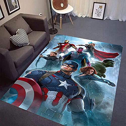 KIKCY Teppich für Kinder, rechteckig, Anime, Marvel Captain America, Hulk, für Schlafzimmer, Wohnzimmer, rutschfeste Bodenmatte (150 x 170 cm) von KIKCY