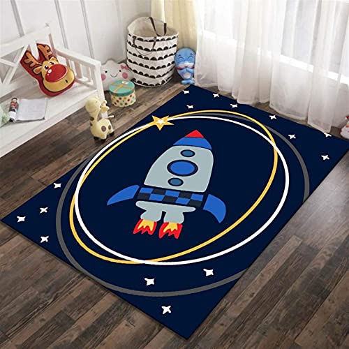 KIKCY Teppich mit Cartoon-Motiv, Motiv: Raketen, Sterne, Spielplatz, Kinderspielzeug, Kinderzimmer-Teppich (100 x 200 cm) von KIKCY