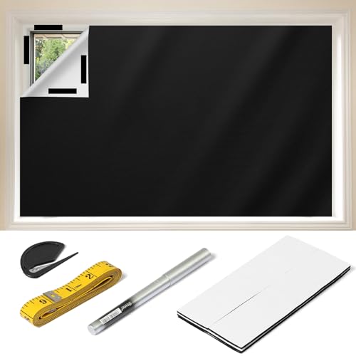 KIKIGOAL Verdunkelungsrollos, 300 x 145 cm, Fensterrollos für jedes Fenster, tragbares Verdunkelungsrollo mit 4 Klettverschlüssen, Lineal, Stift, Jalousien, Verdunkelungsvorhänge, tragbare Verwendung von KIKIGOAL