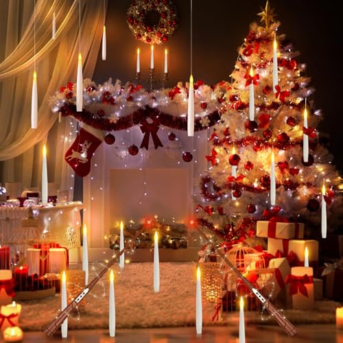 KIKILIVE Flammenlose LED Kerze mit Zauberstab Fernbedienung, floating candles flackernde schwebende Kerzen,LED Stabkerzen flammenlose hängende Fensterkerzen für Weihnachten Halloween Dekoration von KIKILIVE