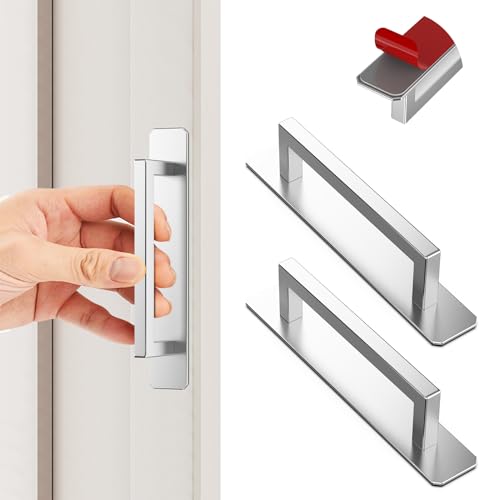 KIKISML 2 Stück Selbstklebende Möbelgriffe, Aluminium Schrankgriffe, Schubladengriffe, Ohne Bohren Griffe, Türgriff für Küchen/Balkontür/Schiebetür/Fenster (150mm Silber Quadrate) von KIKISML