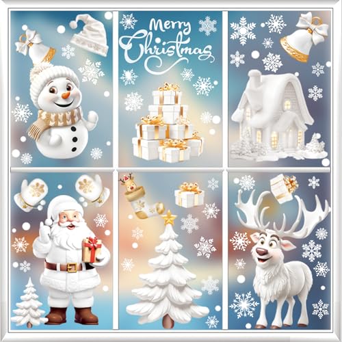KIKISML Fensterbilder Weihnachten Selbstklebend, Doppelseitige Fenstersticker Weihnachten Wiederverwendbar, PVC Fensterdeko für Xmas Party Weihnachtsdeko (Schneemann Santa Claus) von KIKISML