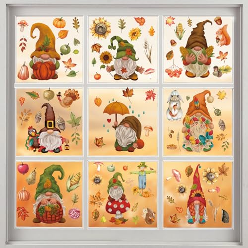 KIKISML Herbst Deko Fensterbilder, Thanksgiving Halloween Dekoration Fensteraufkleber mit Ahornblätter Gnome Kürbis, Erntedankfest Fensterdeko, 101 Stück Selbstklebend Statische Aufkleber KIKISML Herbst Deko Fensterbilder, Thanksgiving Halloween Dekoration Fensteraufkleber mit Ahornblätter Gnome Kürbis, Erntedankfest Fensterdeko, 101 Stück Selbstklebend Statische Aufkleber von KIKISML