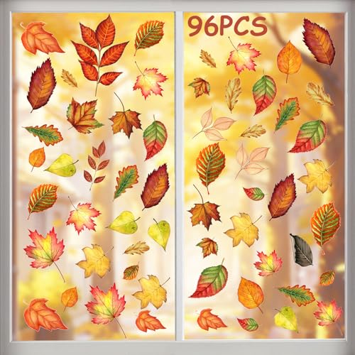 KIKISML Thanksgiving Herbstdeko Fenster Aufkleber, 96 Stück Herbst Fensterbilder Selbstklebend, Erntedankfest Fensteraufkleber, Ahornblätter Fensterdeko für Kinderzimmer KIKISML Thanksgiving Herbstdeko Fenster Aufkleber, 96 Stück Herbst Fensterbilder Selbstklebend, Erntedankfest Fensteraufkleber, Ahornblätter Fensterdeko für Kinderzimmer von KIKISML