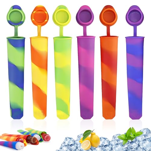 KIKVTER 6 Stück Eisformen Silikon, EIS am Stiel Eislutscher Formen mit Decke, Wiederverwendbare Eisformen aus Silikon, Wassereis Eislutscher Bunt, DIY-Popsicle-Formen für Selbstgemachte Eislutscher von KIKVTER